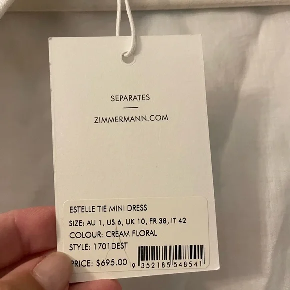 BNWT Zimmermann Estelle Tie Mini Dress Size 1 - Picture 10 of 11